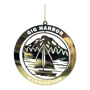 Gig Harbor Washington Sailboat 24k Gold Finish Brass Ornament - Picture 1 of 5