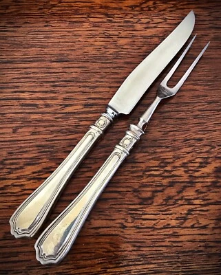 BONITO JUEGO DE TALLA DE PLATA ESTERLINA CAÑA Y BARTON CON HOJA DE ACERO INOXIDABLE Foto 1 de 4