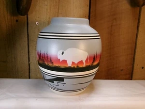 Vintage Navajo Keramik Indianer weißer Büffel signiert Vase - Bild 1 von 7