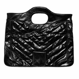 Gesteppte glänzende schwarze Lack Übergangstasche oder Clutch - Bild 1 von 10