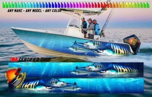 Marlins Ocean Blue Graphic Vinyl Boat Wrap Pontoon Sportsman etc.. Boat Decal - Picture 1 of 9