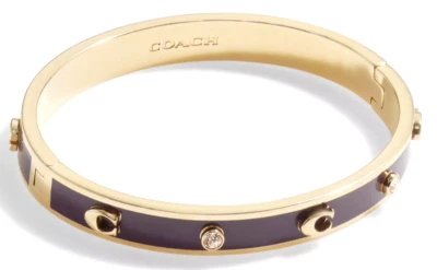 💜 Coach Signature Stone Hinged Bangle -Co230Gold/Wine-Purple w/Cubic Zirconia - Image 1 of 3