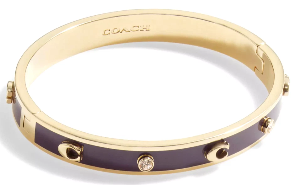 💜 Brazalete Coach Signature Piedra Bisagras -Co230Oro/Vino-Púrpura con Circonita Cúbica Foto 1 de 3