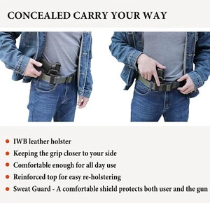 IWB Leather Gun Holster for Glock 17 19/42/43X Ruger LCP/LC9S Taurus G2/G2C/G3C - Picture 1 of 8