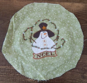 Homemade Embroidered Pic on Fabric NOEL SNOWMAN Ready for Hoop 10" Cottagecore - Picture 1 of 3