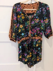 Spell & The Gypsy Free People Queen Floral Black Romper Sz S Boho FeminineFlirty - Picture 1 of 10