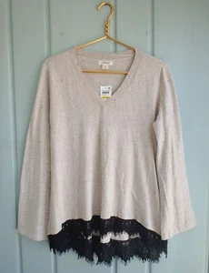 Style & Co Womens Sweater Medium Beige V Neck Aline Swing Retro Romance Lace - Picture 1 of 9