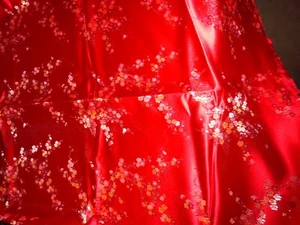 Vintage Red & Gold Silk / Satin Fabric Remnant 33" x 46" - Picture 1 of 5