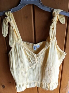 Roxy Beyond Me Cotton Cropped Sundress Yellow Summer Top ( L) NWT - Picture 1 of 7