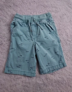 OshKosh B'Gosh Shorts Boys 7/7A Drawstring Elastic Waist Green Shark Print Youth - Picture 1 of 8