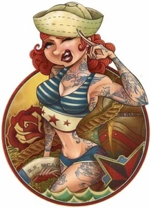 HELLO SAILOR PinUp Mädchen Tattoos Aufkleber Kunstwerk von Tyson McAdoo - Bild 1 von 1