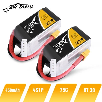 2X Tattu 75C 450mAh 14.8V 4S Lipo Batería XT30 Enchufe Para FPV RC Drone Cuadricóptero Foto 1 de 4