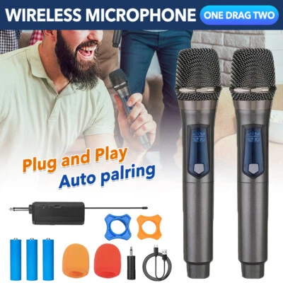 2 Stück Kabellose Mikrofone UHF Funkmikrofon Hand Microphone Empfänger 300mV NEU - Bild 1 von 4