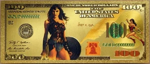 $100 Wonder Woman DC Comics Novelty 24K Gold Foil Plated Note Bill XX040 - Picture 1 of 4