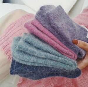 5 Pack Womens Wool Angora Fuzzy Socks Thick Boot Black Warm Soft Heated Winter