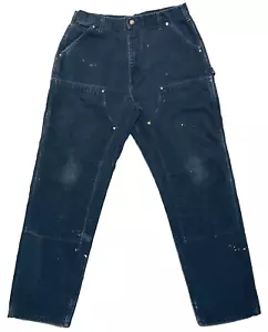 Vtg Carhartt B01 BLK Double Knee Carpenter Pants Size 36x34 (33x32) Distressed - Picture 1 of 14