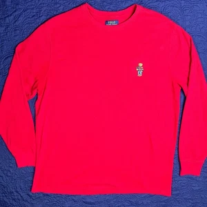 Polo Ralph Lauren Red Long Sleeve Thermal Shirt Winter Polo Bear 2XL Waffle Knit - Picture 1 of 6