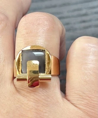 Christophe поли кольцо модернистский серый абстрактный геометрический золотой тон размер 7,5 стекла - Изображение 1 из 4