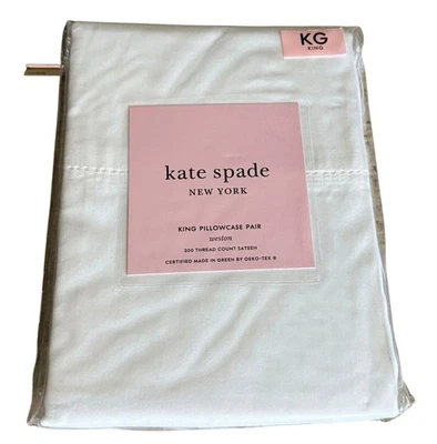 Kate Spade Set Of 2 KING Pair Pillowcases 100% Cotton SATEEN White NWT - Image 1 of 4
