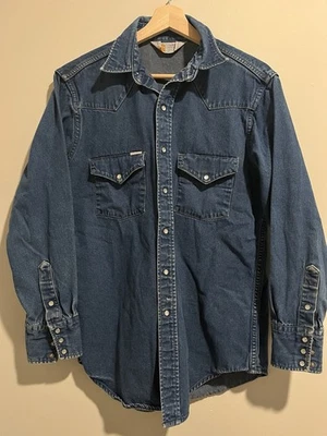 Camisa Western Vintage Carhartt Denim Perla Snap Hombres Mediana Jean Azul Vaquero EE. UU. Foto 1 de 4