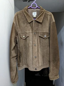 GAP Real Leather Brown Suede Men's Trucker Jacket L 44 Lennon Beatles Mod Biker - Picture 1 of 23
