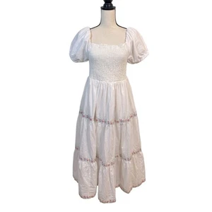 Rachel Zoe Blumenband weiß Stufen gesmokt Milchmädchen Cottagecore Kleid Gr 10 - Bild 1 von 9