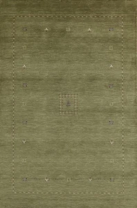 Little Animals Design Bordered Green Wool Gabbeh Hand-made Area Rug 5x8 Carpet - Picture 1 of 20