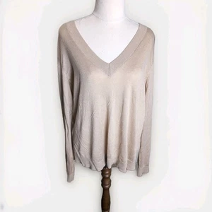 SABA Womens V-Neck Silk Blend Knit Top Size M Beige Luxury Aussie Label - Picture 1 of 7