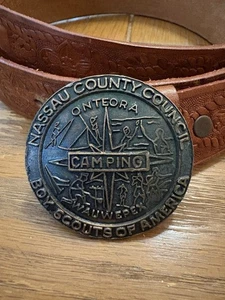 Vintage Nassau County Council Boy Scout BELT BUCKLE Onteora NY W/ Original Belt - Picture 1 of 7