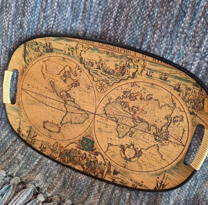 Vintage "Geschenke rund ums Wort" 18"×12" Weltkarte Serviertablett Made in Japan  - Bild 1 von 12