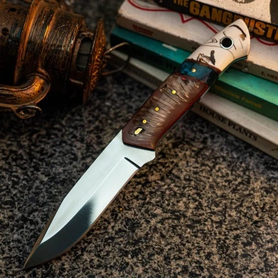 Cuchillo Damasco/Acero 9" Listo para Regalo Full Tang Hunt it Hunt + Funda de Cuero Foto 1 de 4