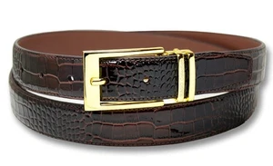 Biagio Croc Embossed DARK BROWN Mens Bonded Leather Belt Gold-Tone Buckle sz 34 - Picture 1 of 2
