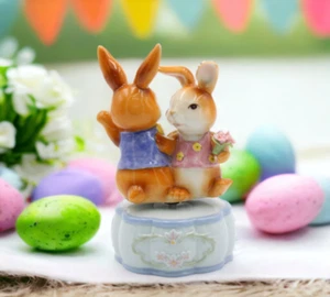 Ceramic Dancing Bunnies Music Box, Home Décor, Gift for Her, Gift for Mom, Kitch - Picture 1 of 3