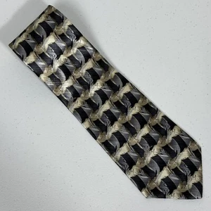 Villa Bugatti Men’s Tie 100% Imported Silk Gold Gray Black Geometric - Picture 1 of 7