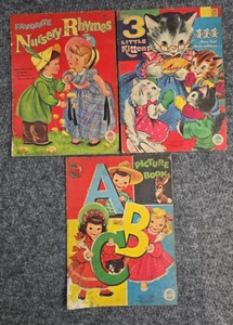 Merrill Co. Vintage Nursery Rhymes Book Lot of 3 Linen Children's Book - Bild 1 von 14