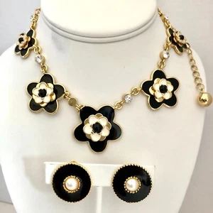 Vintage KATE SPADE New York Gold Tone Rhinestone Enamel Necklace unsigned Earrin - Picture 1 of 6