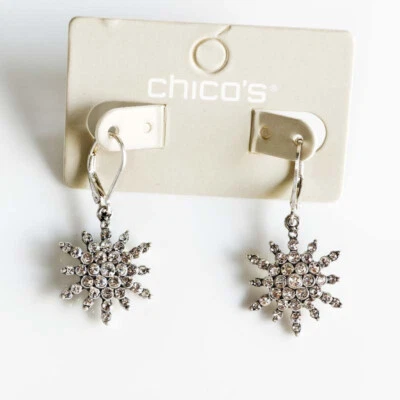 Chicos Rhinestone Floral Drop Earrings Gift Vintage Women Party Holiday Jewelry - Image 1 of 3