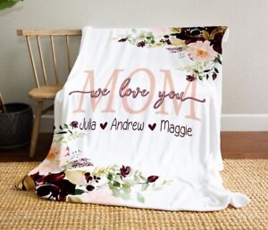 Mom We Love You, Mother's Day Gift, Christmas Present, Floral Style Blanket