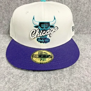 New Era Chicago Bulls New Era White Purple Teal Fitted Hat Cap Size 7 1/8 - Picture 1 of 6