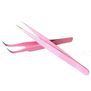 2 Pack Straight & Curved Tweezers Stainless Steel Professional Eyelash Nail Art - Picture 1 of 3