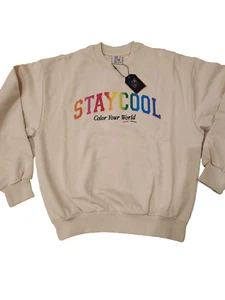 Staycool NYC Crewneck Sweatshirt "Color Your World" Beige Size M - Picture 1 of 3