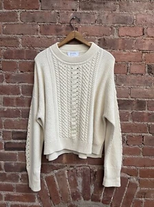Suéter tejido con cable único para mujer La Ligne, talla XL, marfil 100 % algodón - Imagen 1 de 8