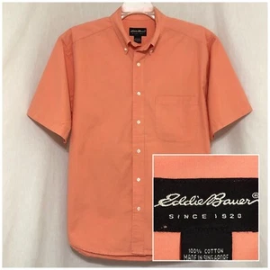 Sz M Medium EDDIE BAUER Men’s Short Sleeve, Button Down, 100% Cotton Coral Shirt - Picture 1 of 9