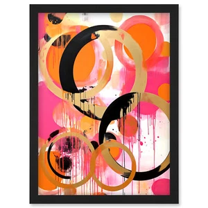 Abstrakte Kreise Gemälde hell geometrisch Tropffarbe gerahmt Wandkunstdruck A4 - Bild 1 von 31