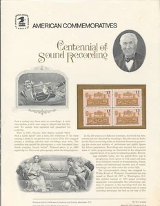US Commemorative Panel #74 Scott 1705 Centennial of Sound Recording '77 - CV $47 - Picture 1 of 1