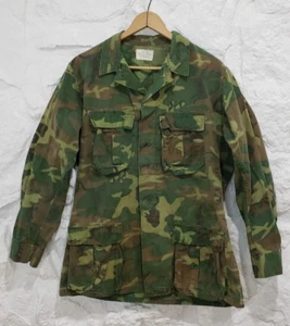 1960s Vtg USMC ERDL Cotton Poplin Camo Slant Pocket Jungle Jacket Sz Medium Long - Picture 1 of 10