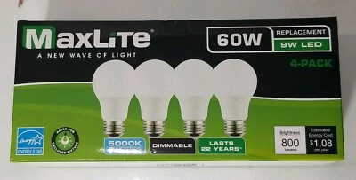 4 Bulbs LED 60W/9W LED Daylight 5000K A19 100W Replacement by Maxlite - Image 1 of 2