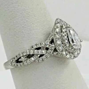 2 Karat Kissen simulierter Diamant drei Steine Verlobungsring 14K weiß vergoldet - Bild 1 von 4
