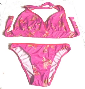 Fresh Peaches Reddish Pink w/Girl in Bikini Print Halter Bikini Size DD/E-Cup XL - Imagen 1 de 3