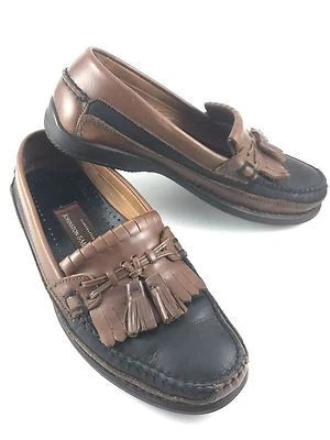 Zapatos de barco Johnston & Murphy para hombre 9,5 m negro/marrón cuero falda escocesa borla mocasines Foto 1 de 4